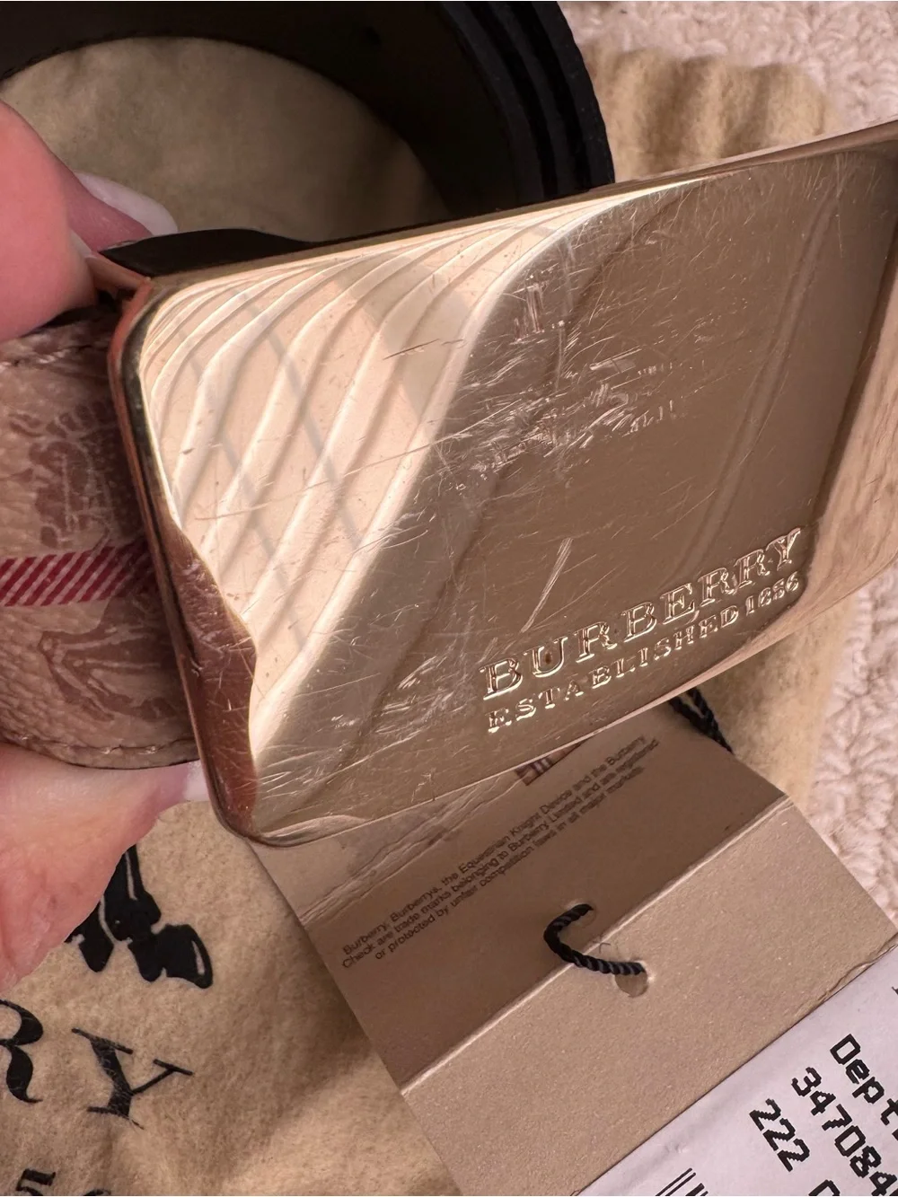 Burberry Check Pattern With Goldtone Belt Buckle